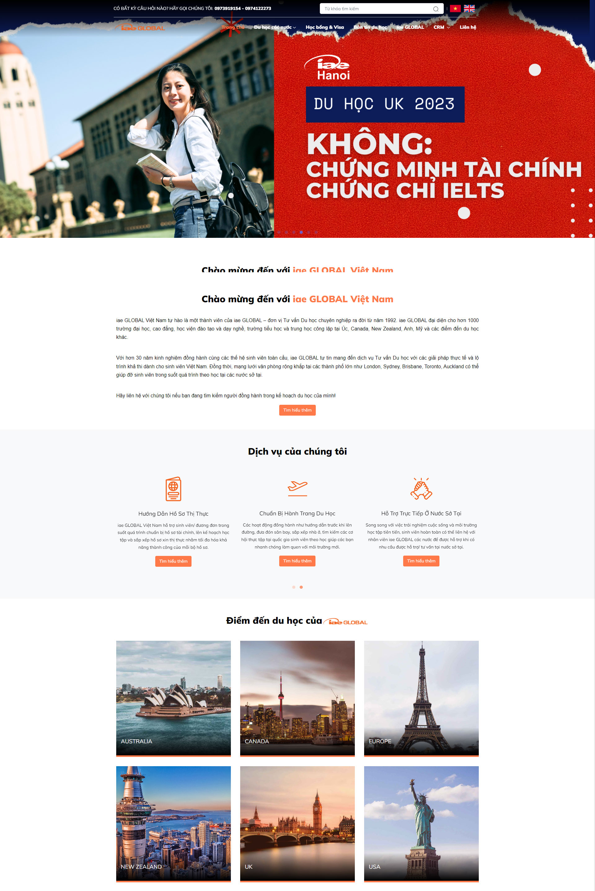 Mẫu giao diện website du học 